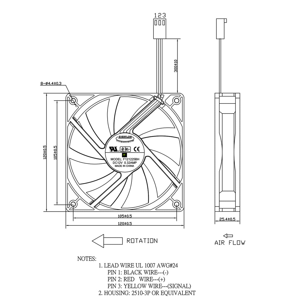 Everflow 120x120x25mm 12V Dual Ball Bearing Fan F121225BH Coolerguys everflow-120x120x25mm-12v-dual-ball-bearing-fan-f121225bh-coolerguys