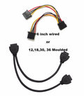 4-Pin Molex power splitter 6 inch wired and 12, 18, 30 and 36 inch Black Sealed - Coolerguys