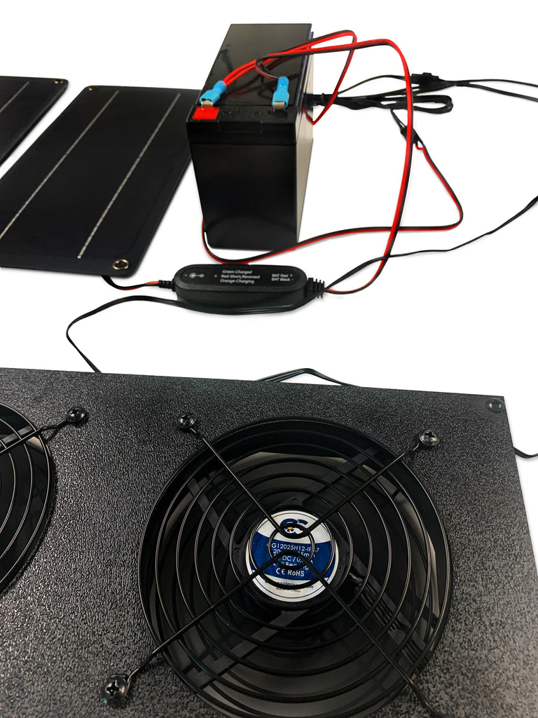 Solar Powered Dual 120mm Waterproof Fan Kit Overcharge Protector
