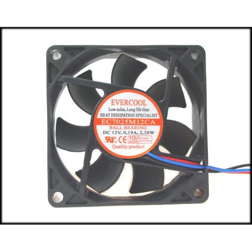 Evercool 70x70x25mm Ball Bearing Fan-EC7025M12CA - Coolerguys