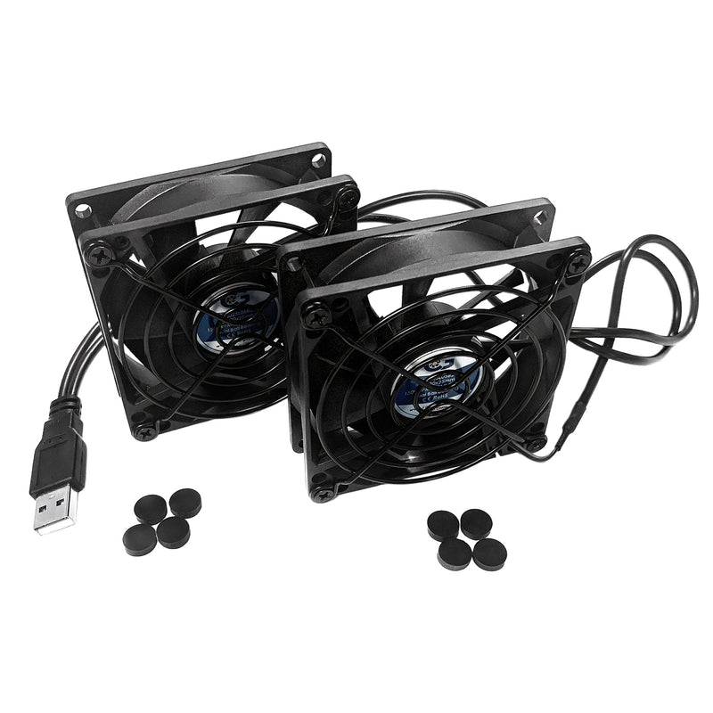 Coolerguys Dual 80x80x25mm USB Fans with Grills CG8025L05B2-U with adhesive-backed rubber pads