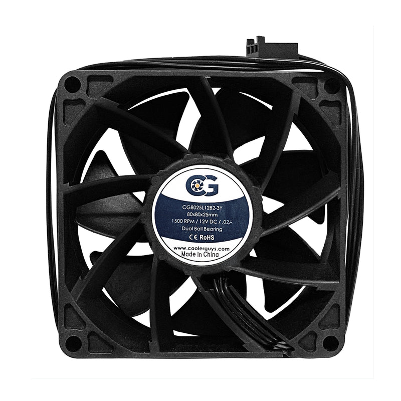 Coolerguys 80mm (80x80x25) Quiet Dual Ball Bearing 12 Volt Fan Low/Med/High Speed