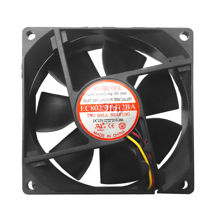 Evercool 80X80X25mm 12 Volt 3pin Ultra High Speed Fan #F-EC8025HH12BA Includes 4pin Adapter