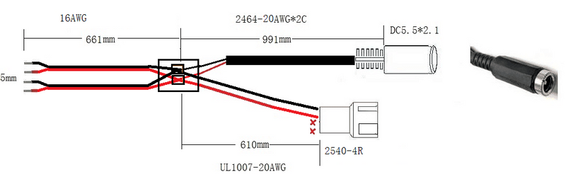 Vocal Booth Dual bare wire to 3+1 PWM / Barrel Connector adapter