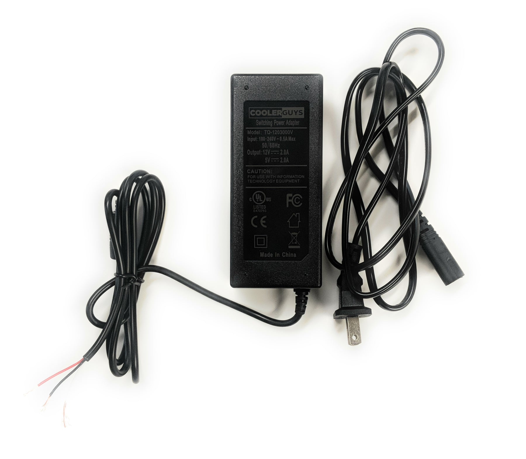 2A Power Supply 12v and 5v Bare Wire Output Leads-Coolerguys