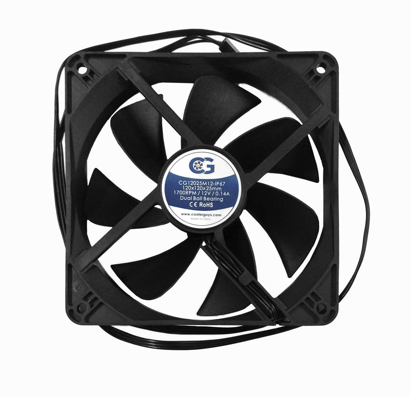 Coolerguys 120mm(120x120x25mm) 12 VDC 3Pin Medium Speed Waterproof IP67 Fan CG12025M12-IP67