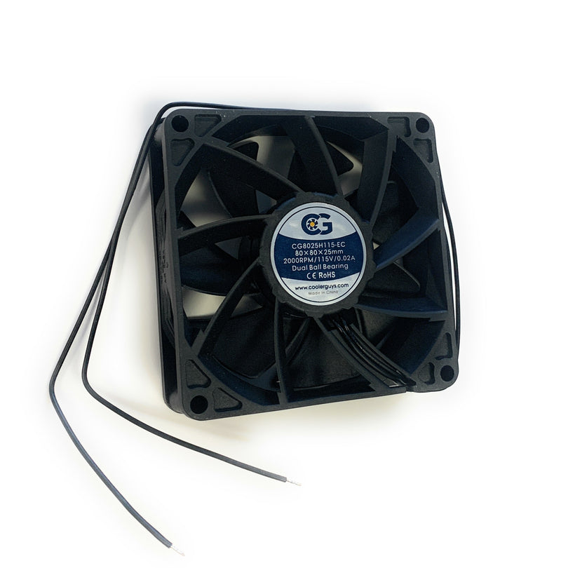 Coolerguys 80x80x25mm EC High Speed 2000RPM Fan with 12in (30cm) 2 bare leads for 115V AC CG8025H115-EC