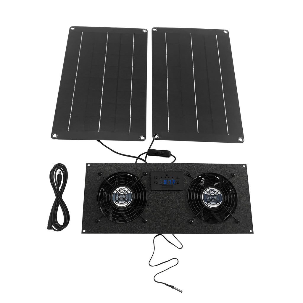 Coolerguys Dual Solar Powered 120x38mm Fan Cooling Kit Thermostat