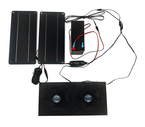 Solar Powered Dual 120mm (CG12025H12-IP67) Waterproof Fan Kit with Overcharge Protector