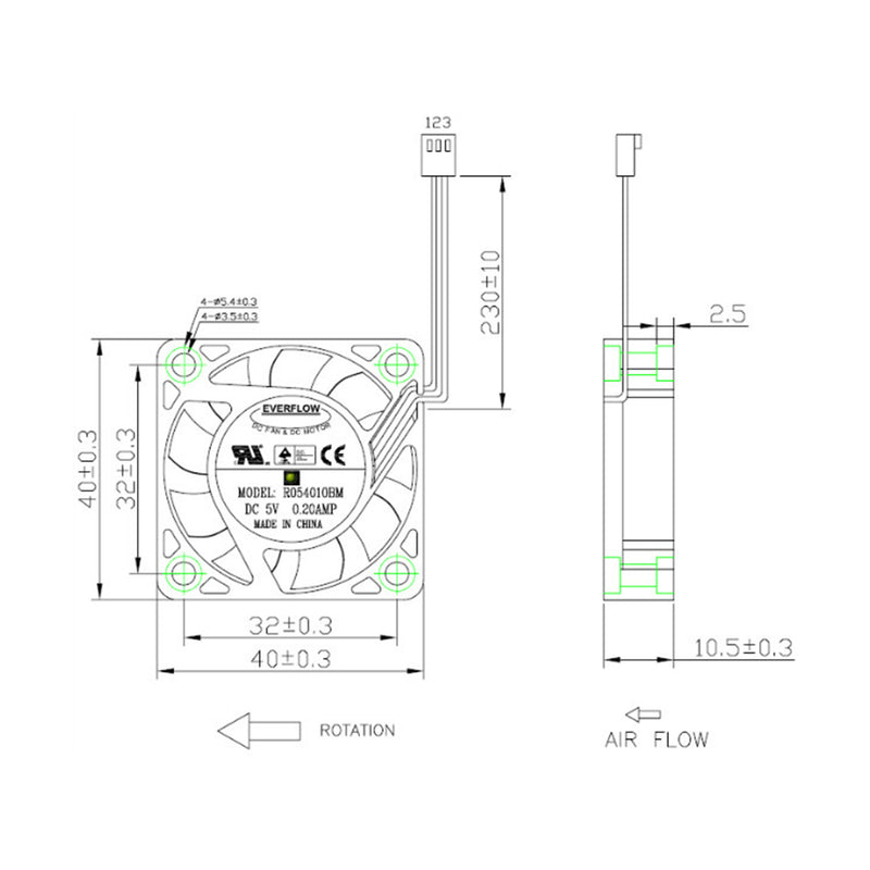 Everflow 40x40x10mm Dual Ball Bearing 5 volt Fan Coolerguys