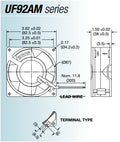 Mechatronics 92x92x38mm High Temp/Speed AC Fan UF92AM12-BTHR-F - Coolerguys