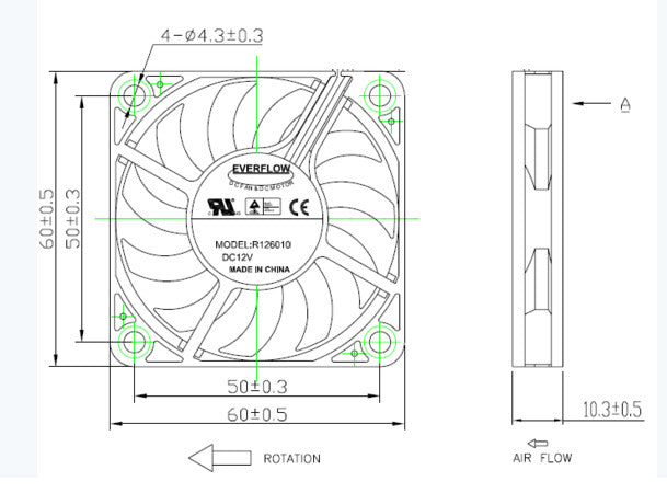 Ventilateur CPU EVERFLOW R126010DU - DC12V, 0.25A - 60x60x10mm Cooling Ventilateur CPU EVERFLOW R126010DU - DC12V, 0.25A - 60x60x10mm Cooling