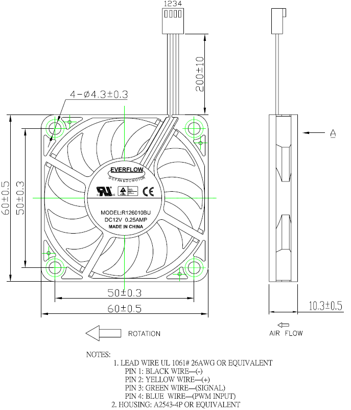 Everflow 60x60x10mm 12 volt DC Fan with PWM Function Coolerguys