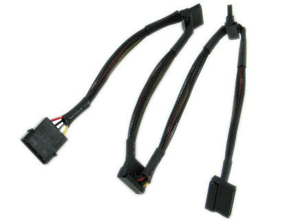 CG 24 inch 4Pin Molex to Four SATA 15Pin 90 Degree Crimping Type Connector Cable w/ Black Sleeved GC24SATA - Coolerguys