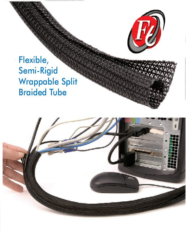 Cable Wrap Split F6 1/4 Black PET, 200' Per Box 